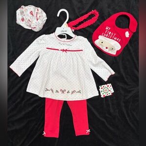 Little Me My 1st Christmas Festive Holiday 3-Piece Bonus Hat Bib Bundle 12M NWT